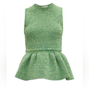 Tibi Tech Tweedy Sculpted Peplum Sweater Top Green Women's Size XXS